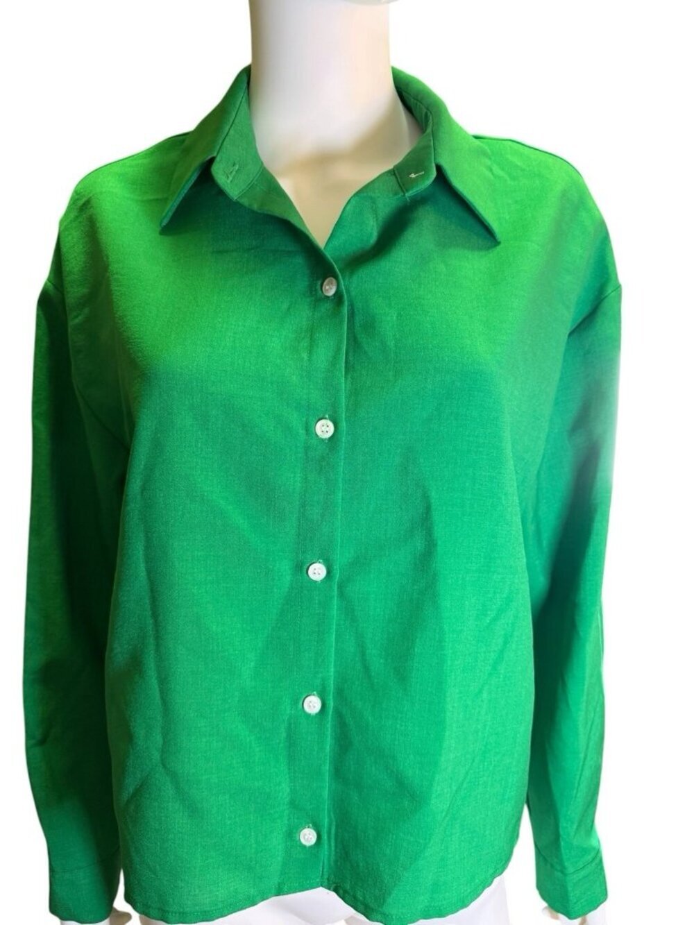 Storets Womens Green Button Up Blouse Size S/M Office Spring EUC